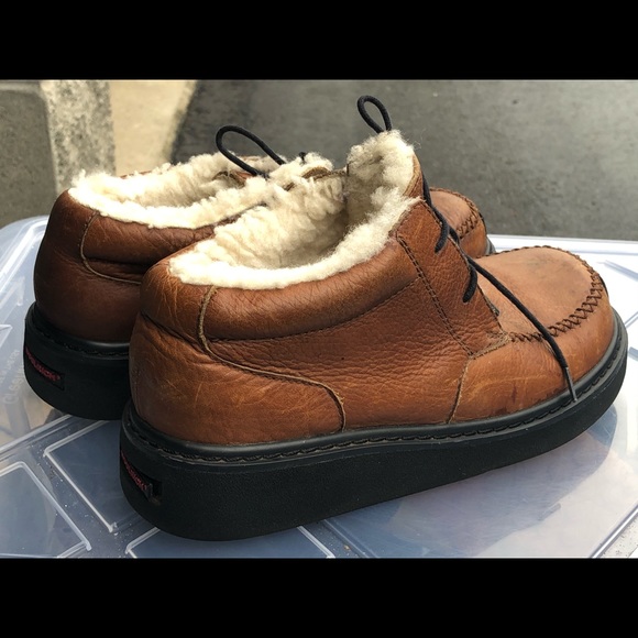 WOOLRICH Brown Leather Wool Faux Fur Slippers - Picture 8 of 12